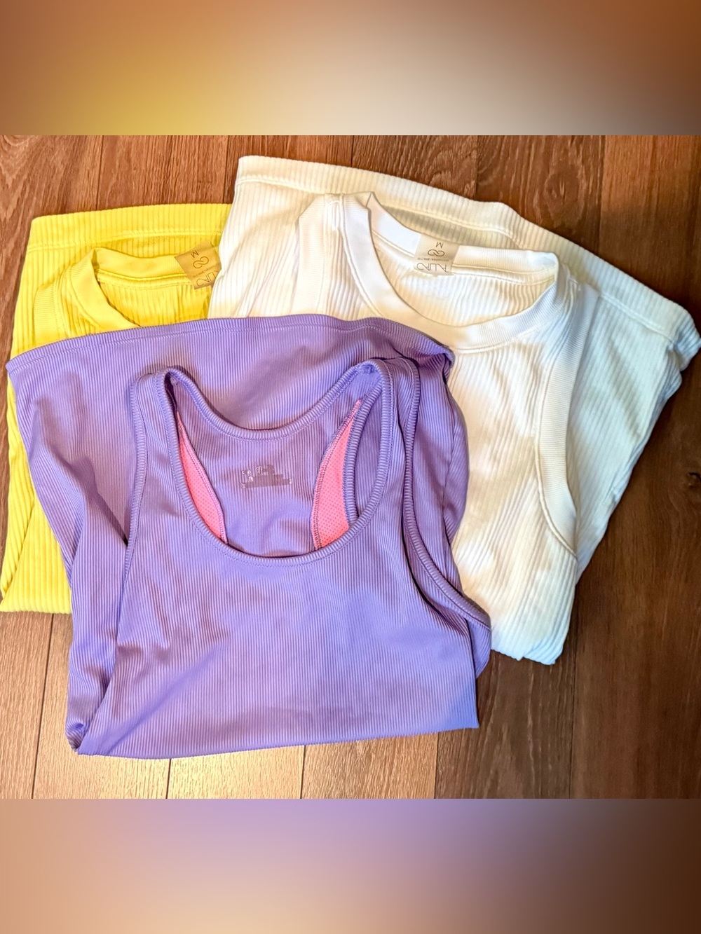 Active Wear  Ribbed Tank Top Set - Lavender, White, Yellow Size M